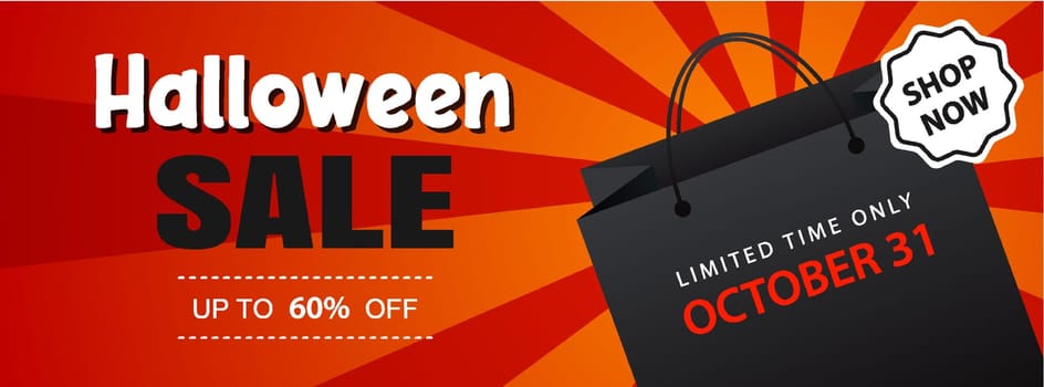 Halloween sale with shopping bags banner background. Halloween illustration template for poster, flyer, sale, and all design.