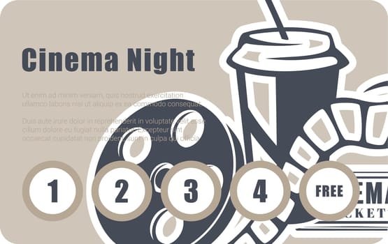 Cinema night loyalty card with free movie vector