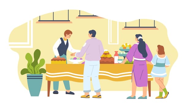 Hotel breakfast service, buffet for clients vector