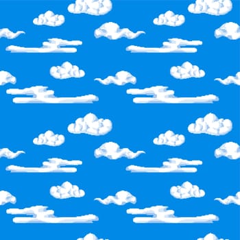 Clear sky with clouds, pixelated art seamless