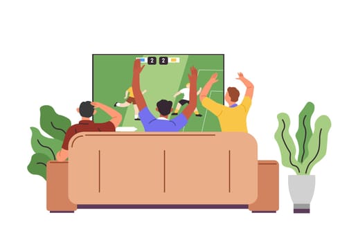 Football fans watching soccer game at home vector