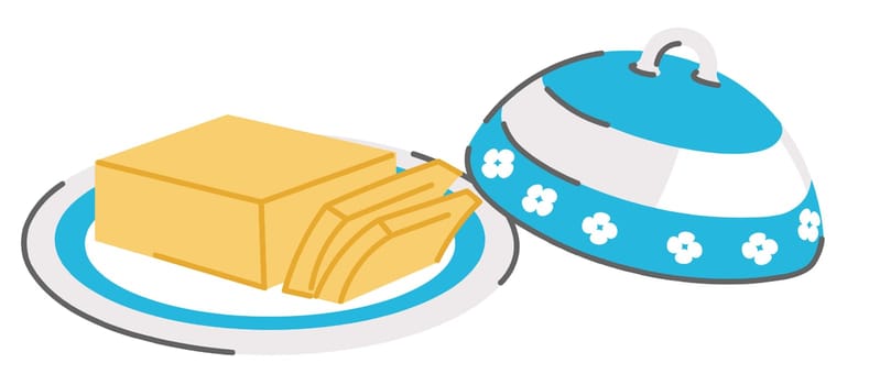 Butter slices served on plate, cooking ingredients