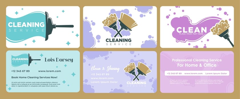 Business card design set for cleaning service
