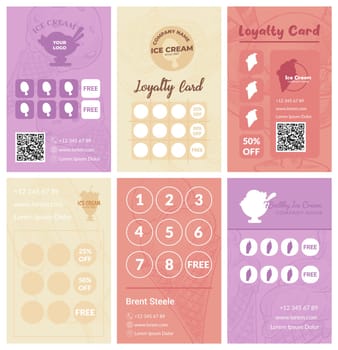 Loyalty card design set for ice cream store offer