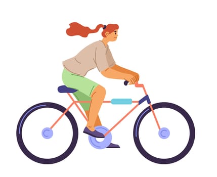 Eco transport, female character riding bicycle