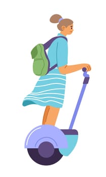 Eco transport, woman using electric unicycles