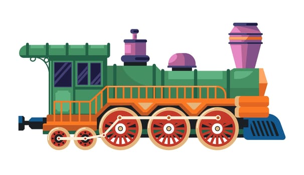 Retro steam train, vintage locomotive transport