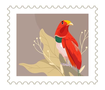 Avian animal and tropical foliage postmark vector