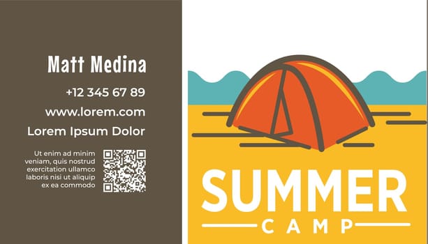 Summer camp, business or visiting card vector