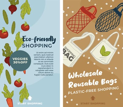 Eco friendly shopping, veggies and reusable bags