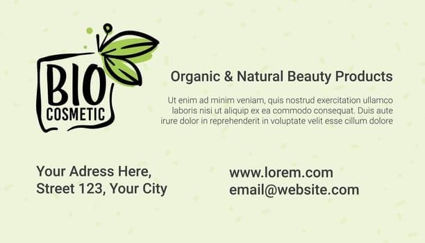 Organic and natural beauty products, business card