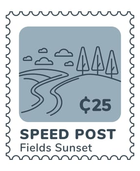 Speed post postmark or card, fields sunset vector