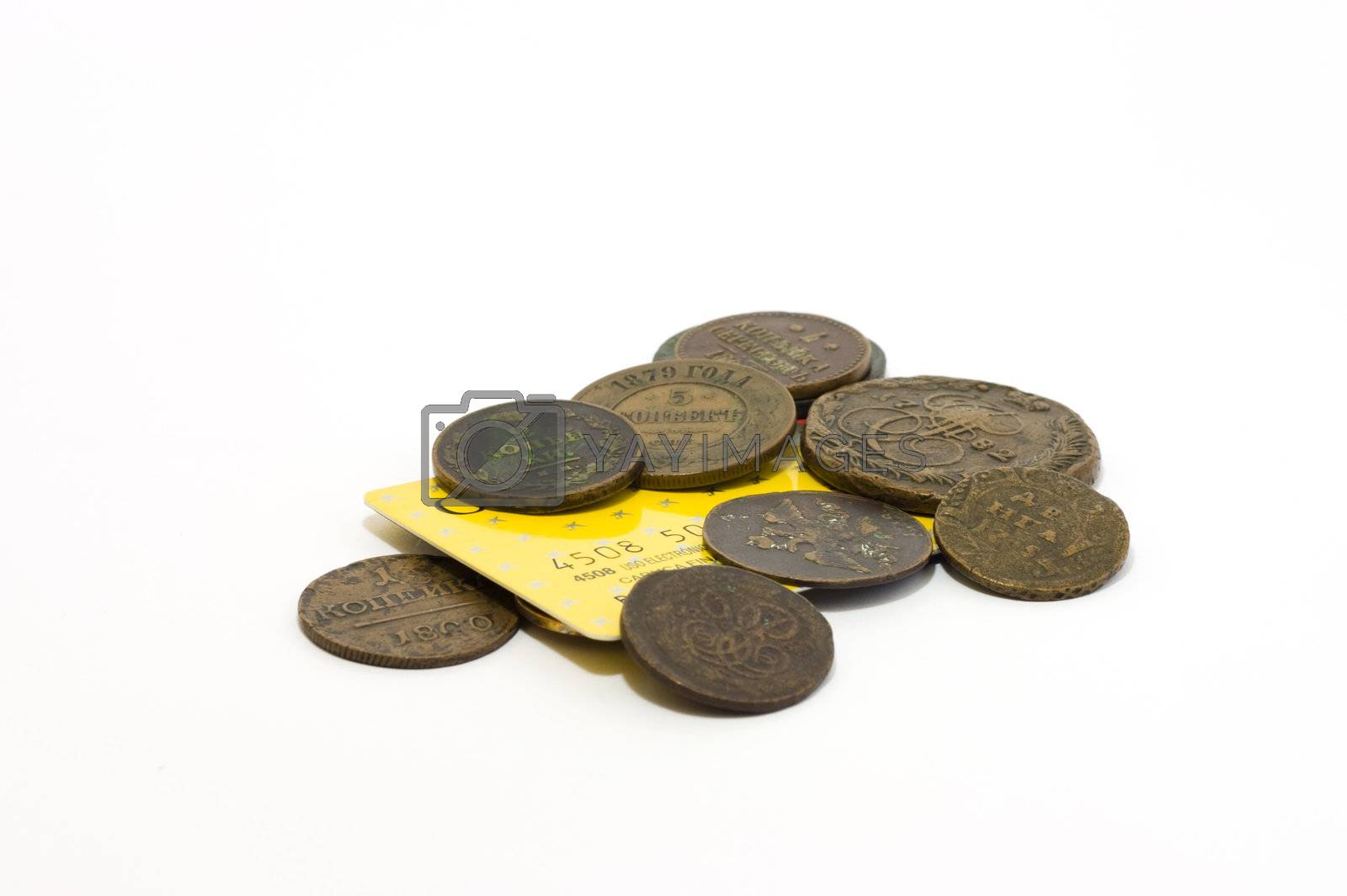 Royalty free image of Credit card and old coins by ursolv