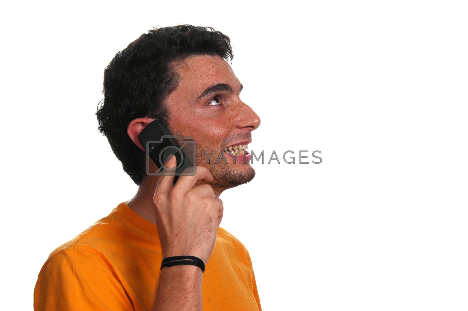 Royalty free image of friendly guy on the phone over a white background by raalves