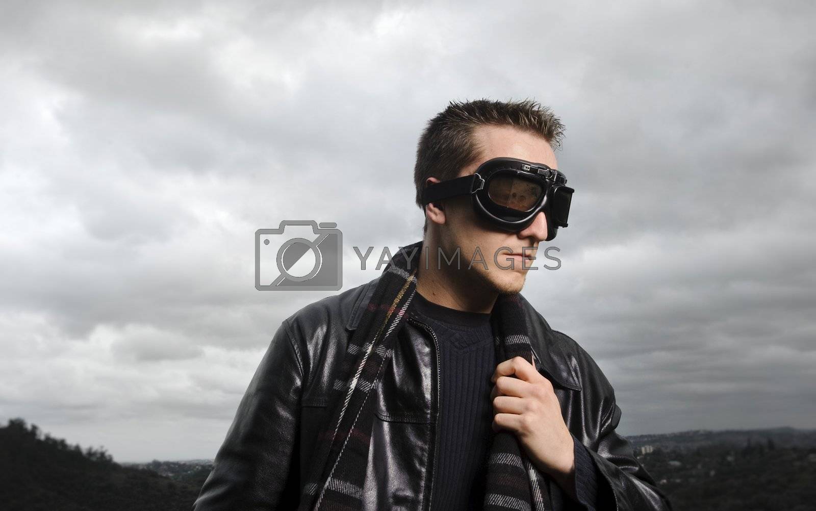 Male model poses as a pilot