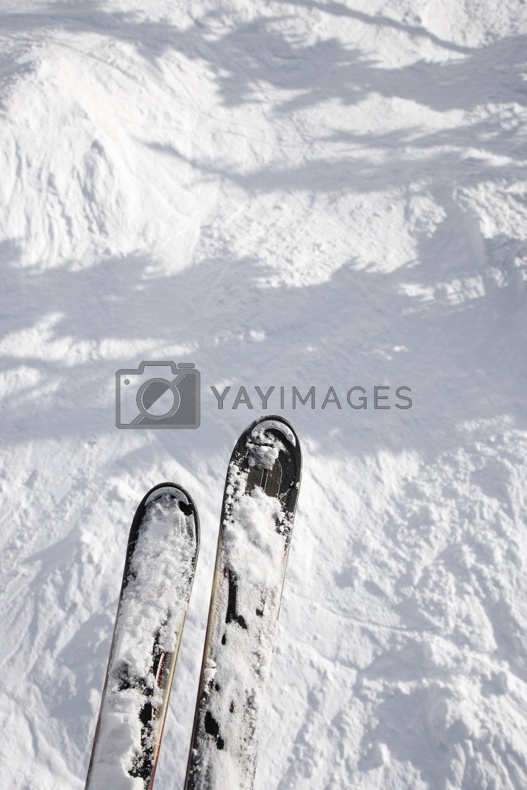 Royalty free image of Skis hanging over drop. by iofoto