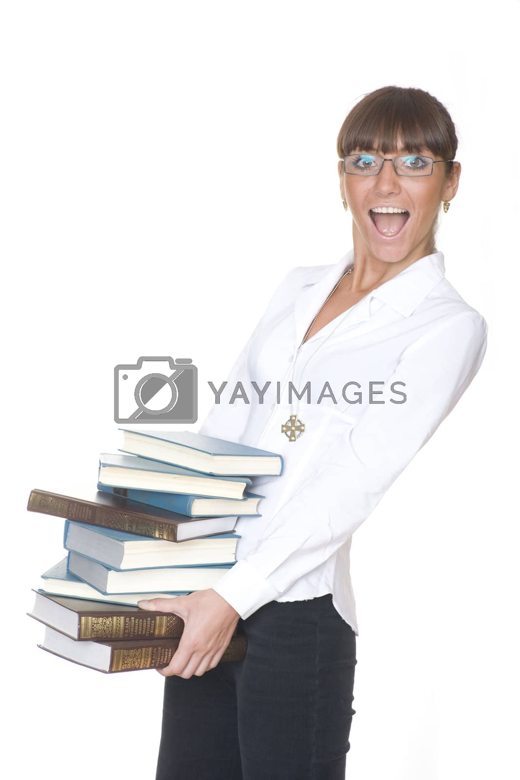 Royalty free image of   girl with a lot of books by photosphobos