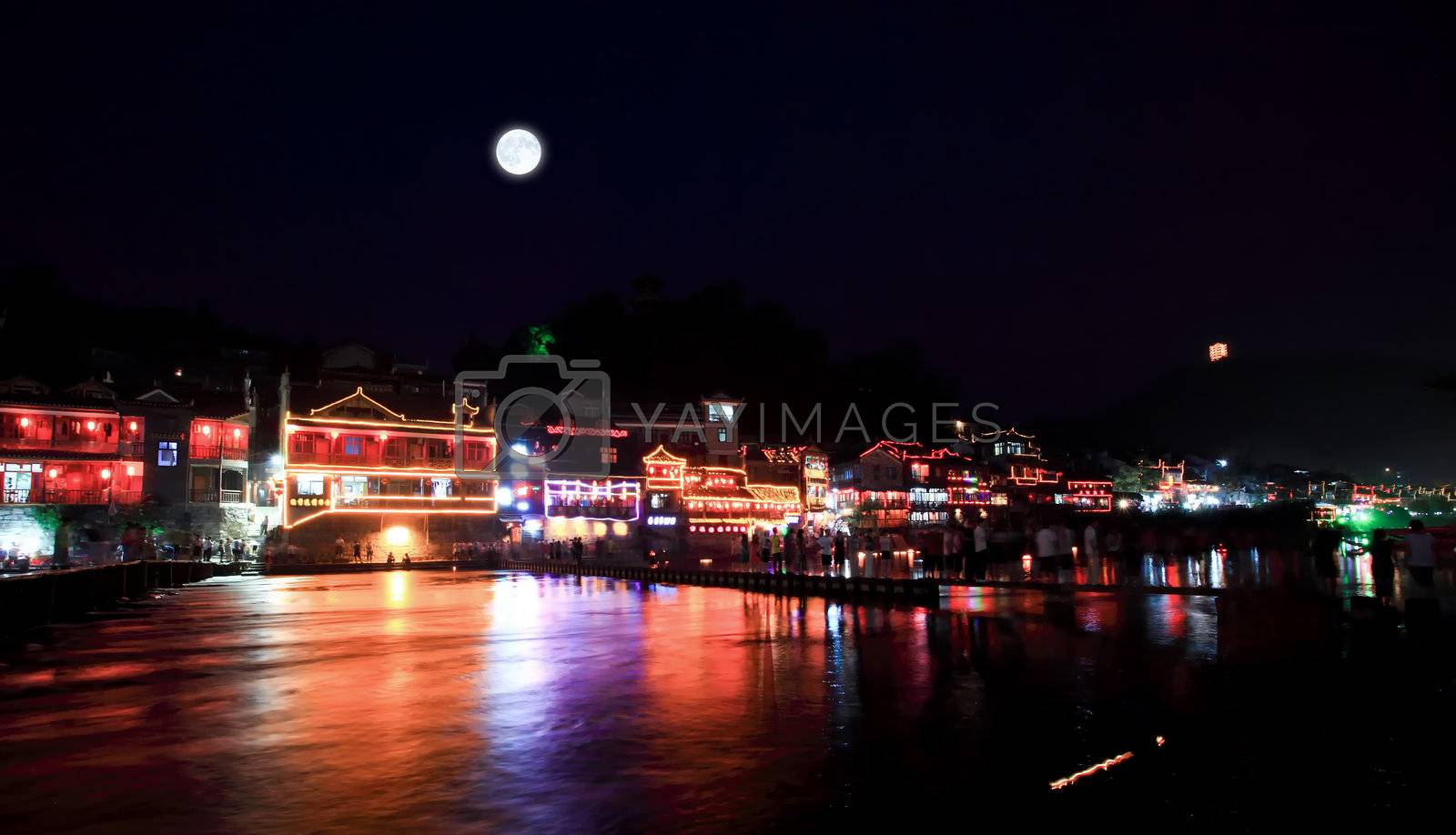 Royalty free image of night scenery of the Phoenix Town in China by gary718