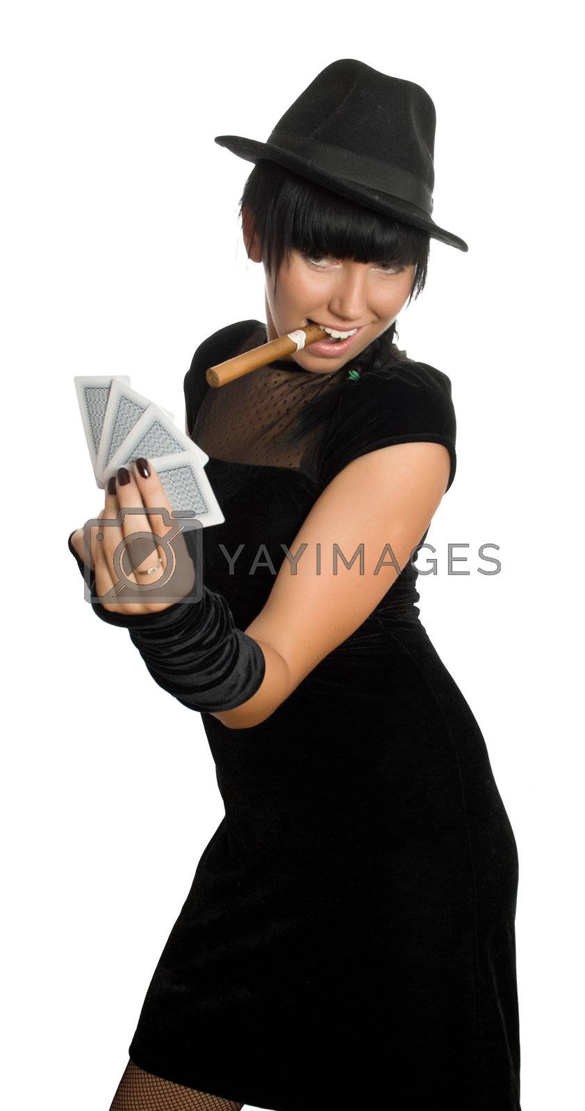 Royalty free image of sexy girl with cigar and cards by AndyTu