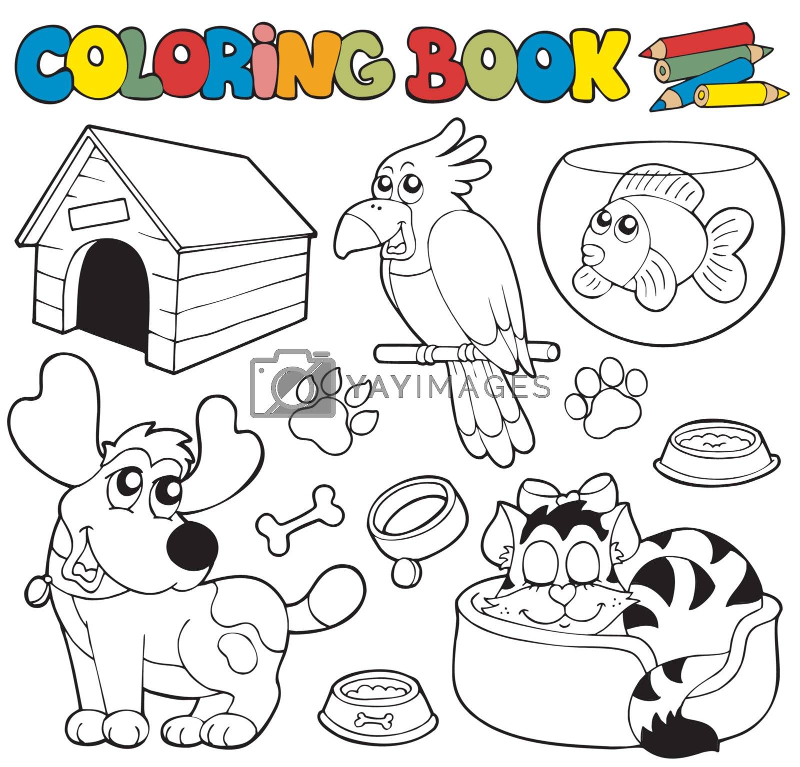Coloring book with pets 1 - vector illustration.