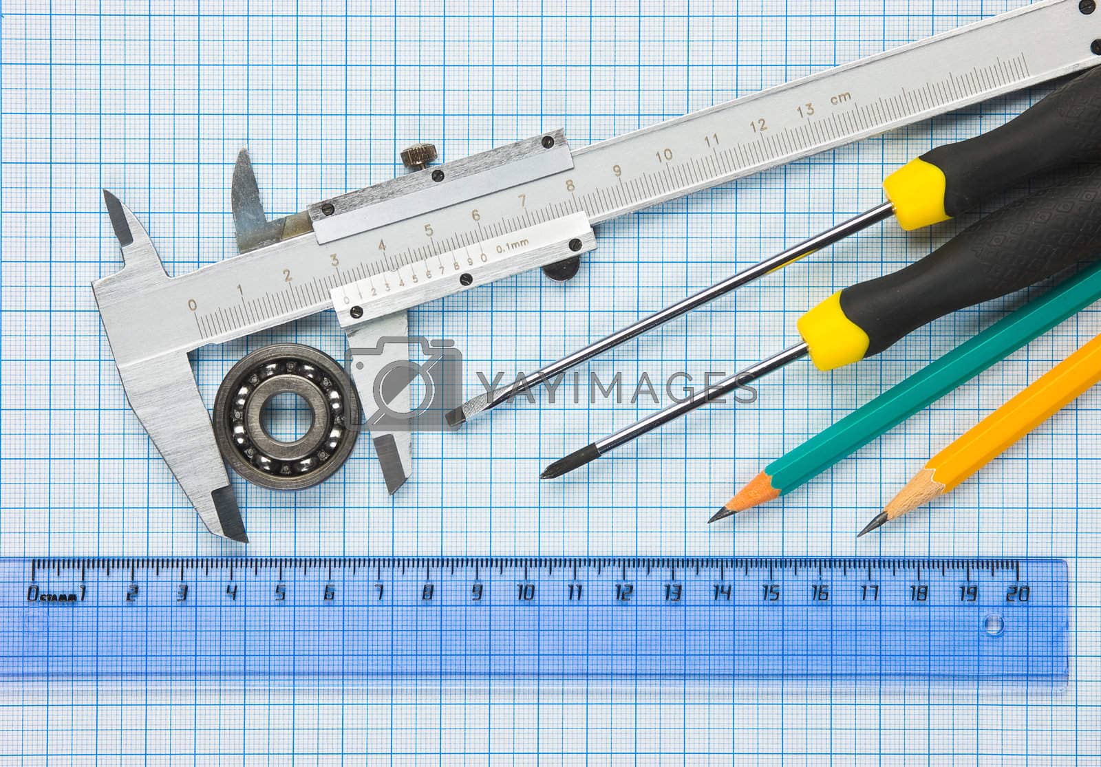 Royalty free image of calipers, bearing and square by oleg_zhukov
