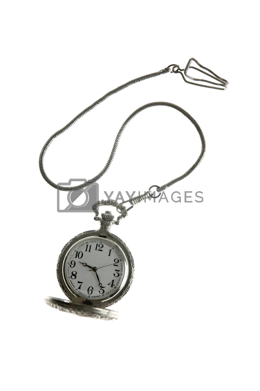 Royalty free image of old silver pocket watch clock with chain by lunamarina