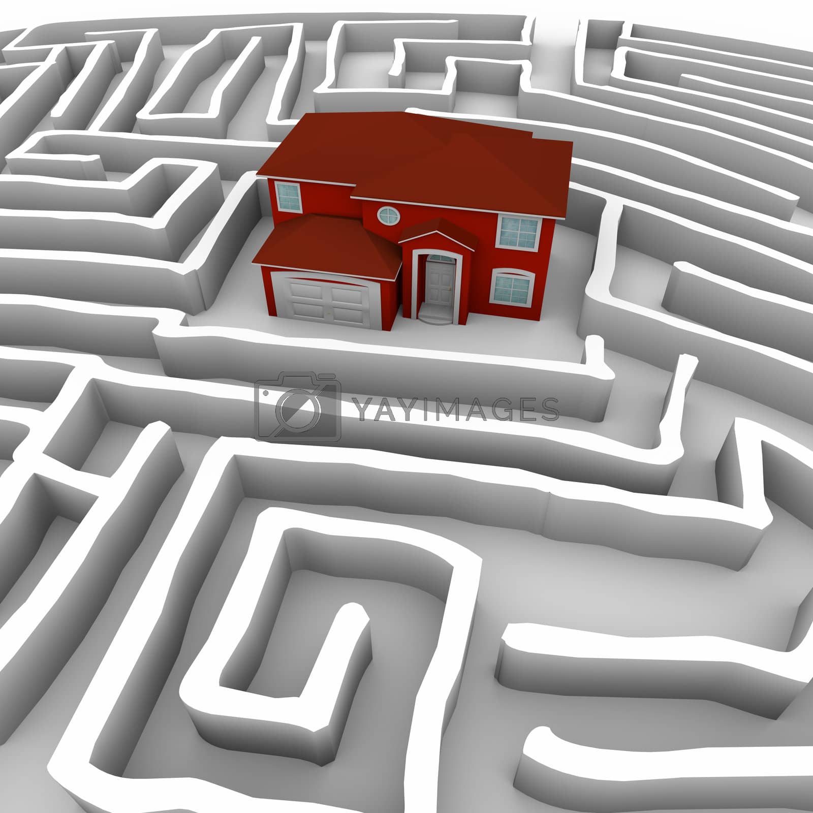 Royalty free image of Red Home in Maze - Find Path to Ownership by iQoncept