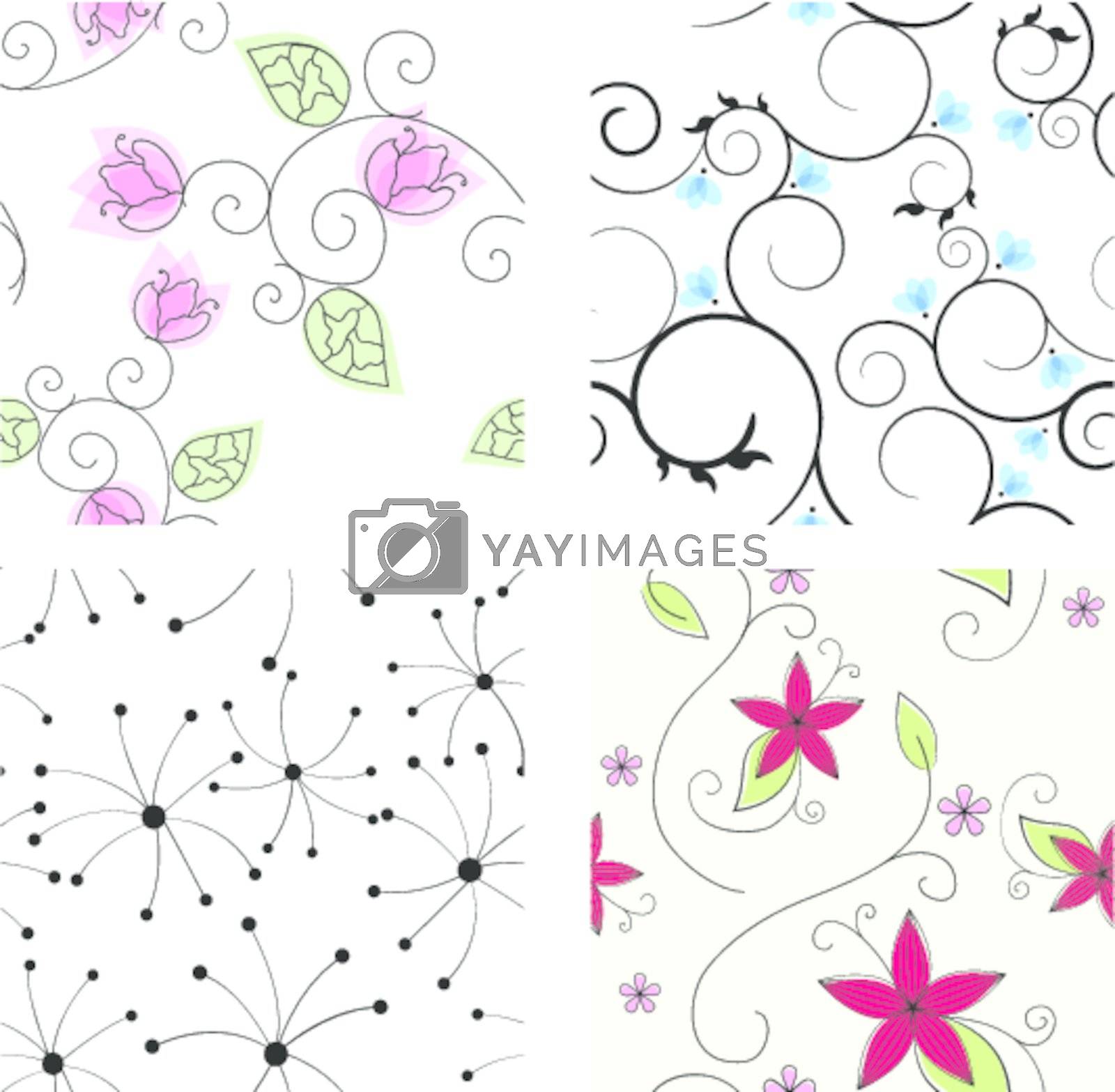 Set of vector seamless floral backgrounds