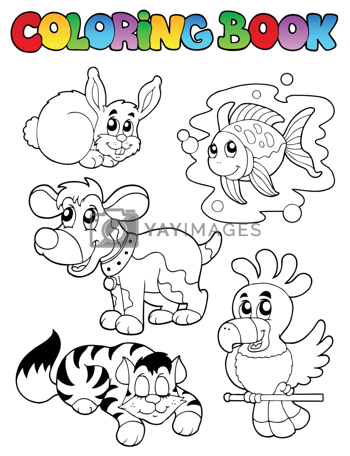 Coloring book with happy pets 1 - vector illustration.