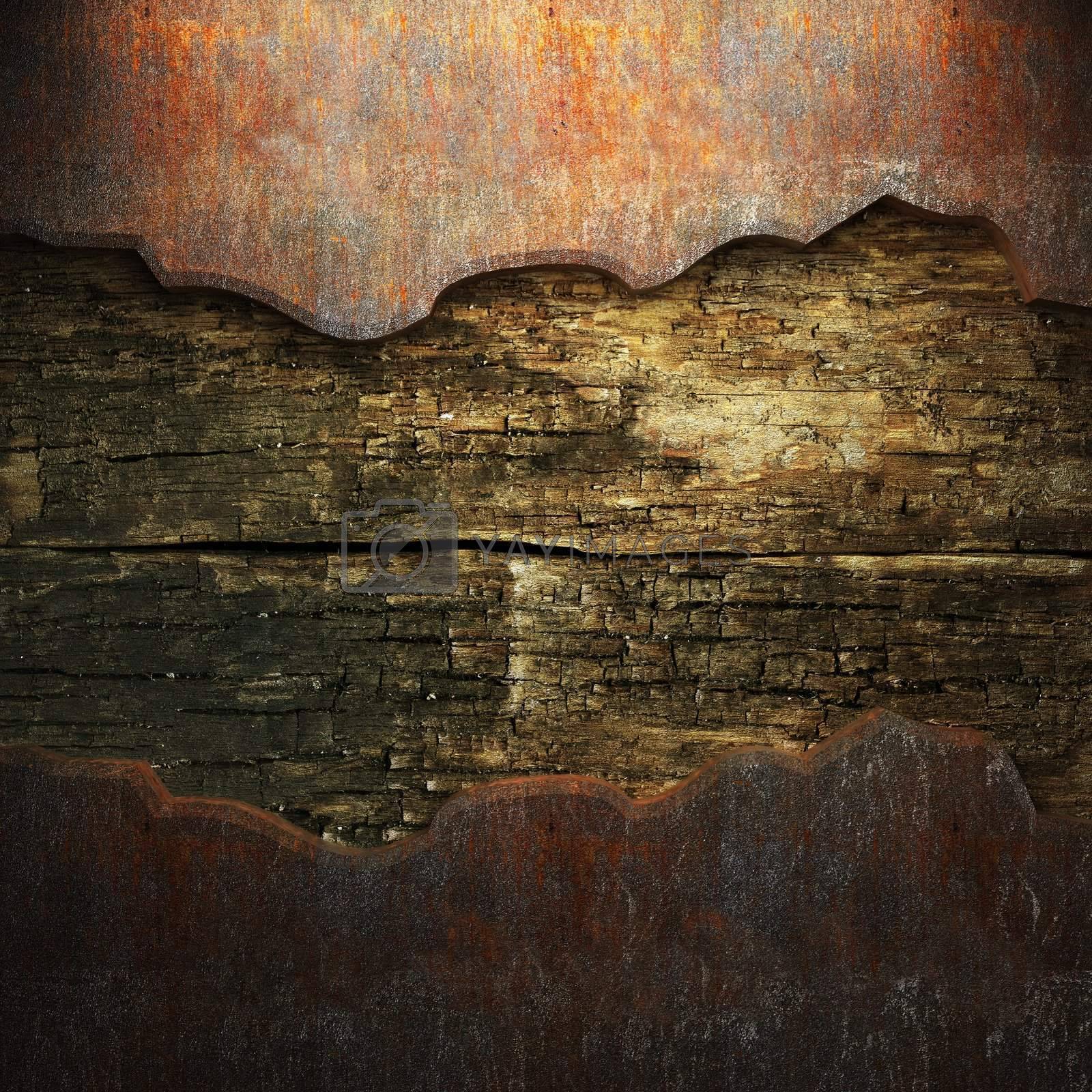 Royalty free image of rusty metal and wood plate by icetray