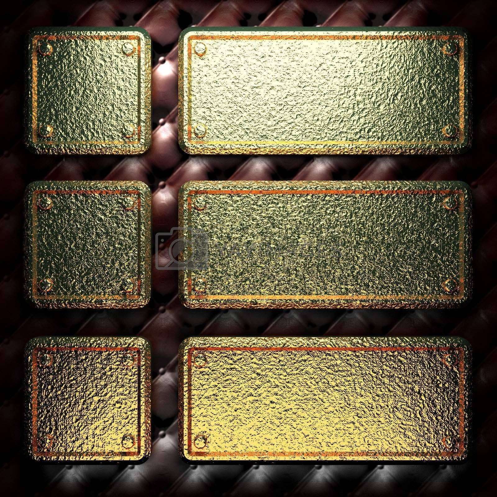 Royalty free image of golden plate on leather by icetray