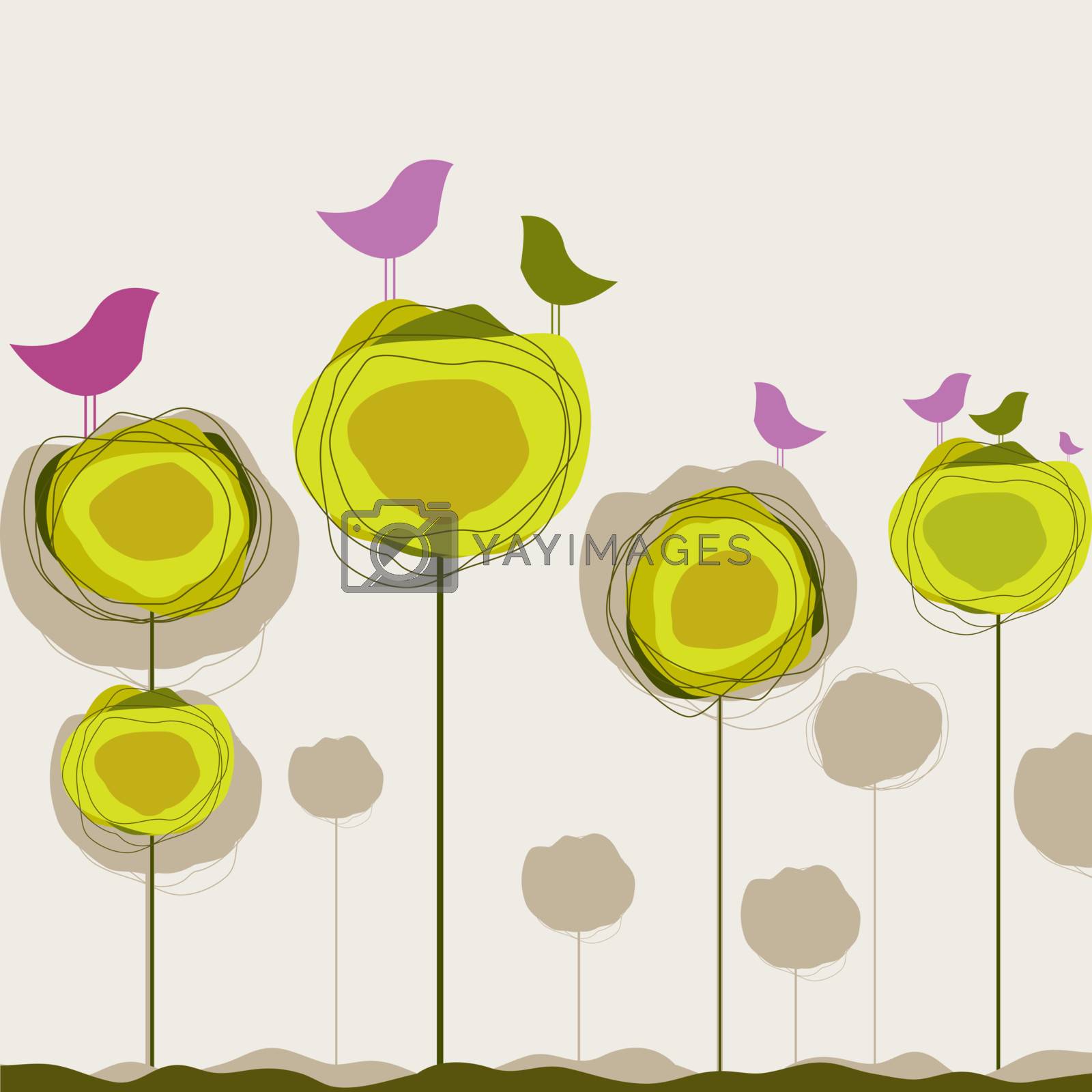Royalty free image of Background with birds, tree. Vector illustration by shekoru