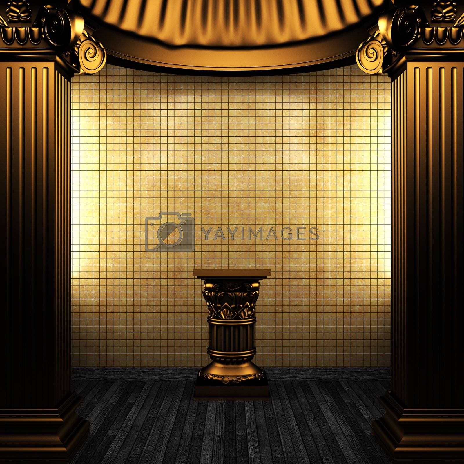 Royalty free image of bronze columns, pedestal and tile wall by icetray
