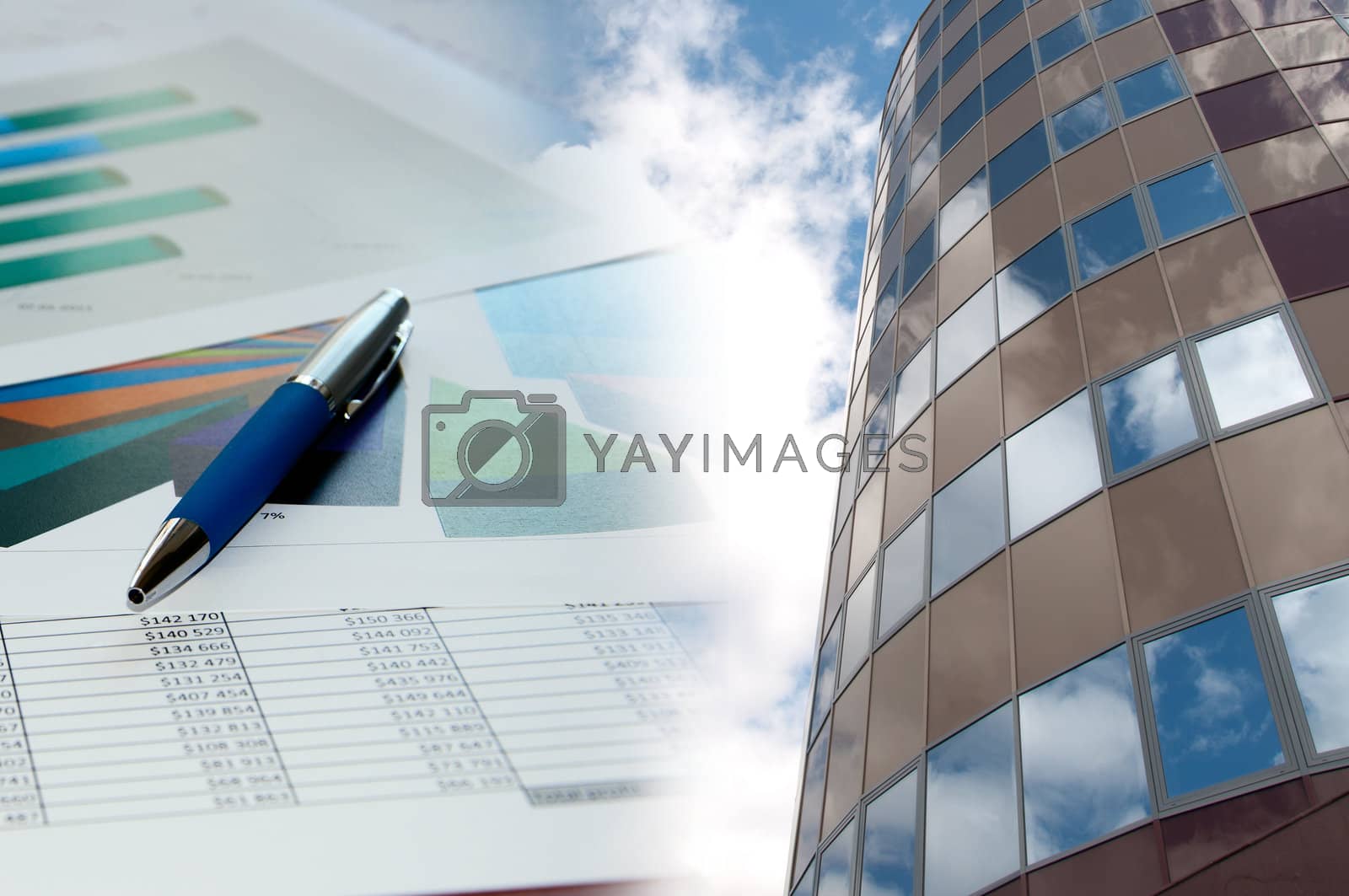 Royalty free image of building and financial chart, business collage by adam121