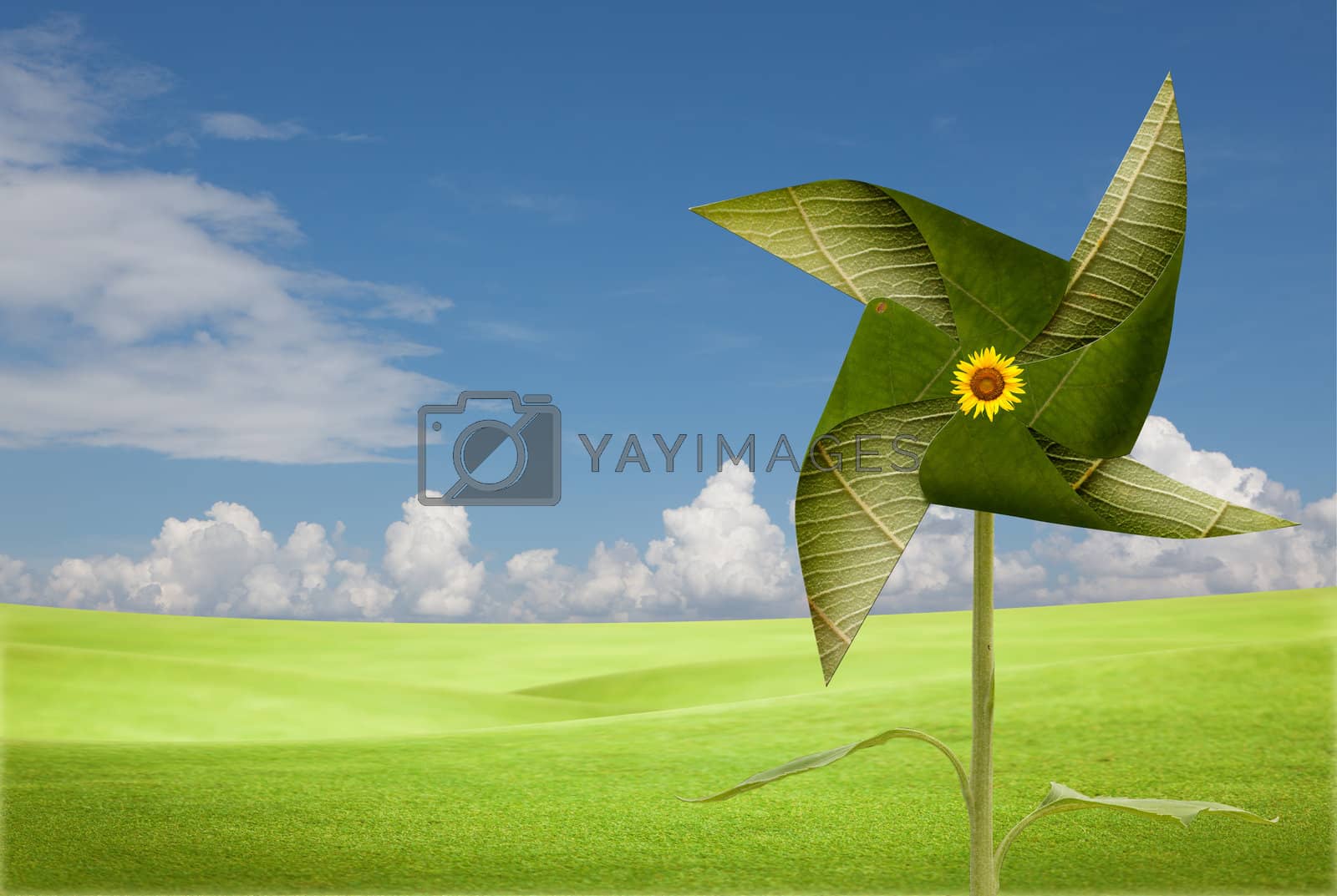 Royalty free image of leave windmill on meadow by Suriyaphoto