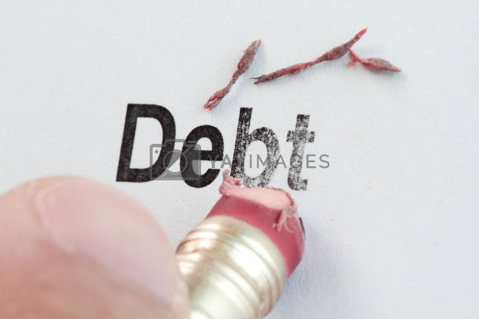 Royalty free image of eraser and word debt by sacatani