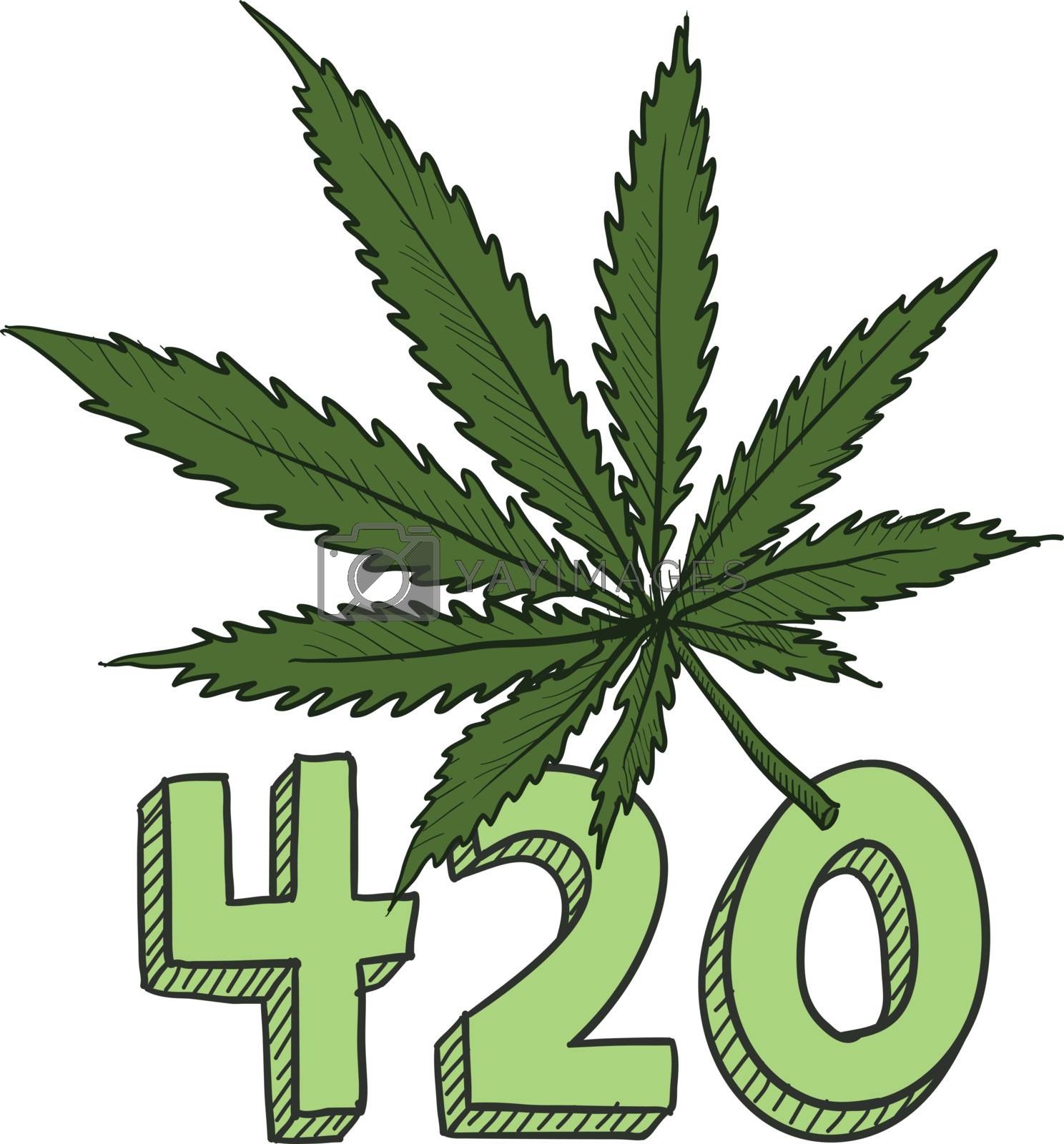 Doodle style 420 marijuana leaf sketch in vector format. 