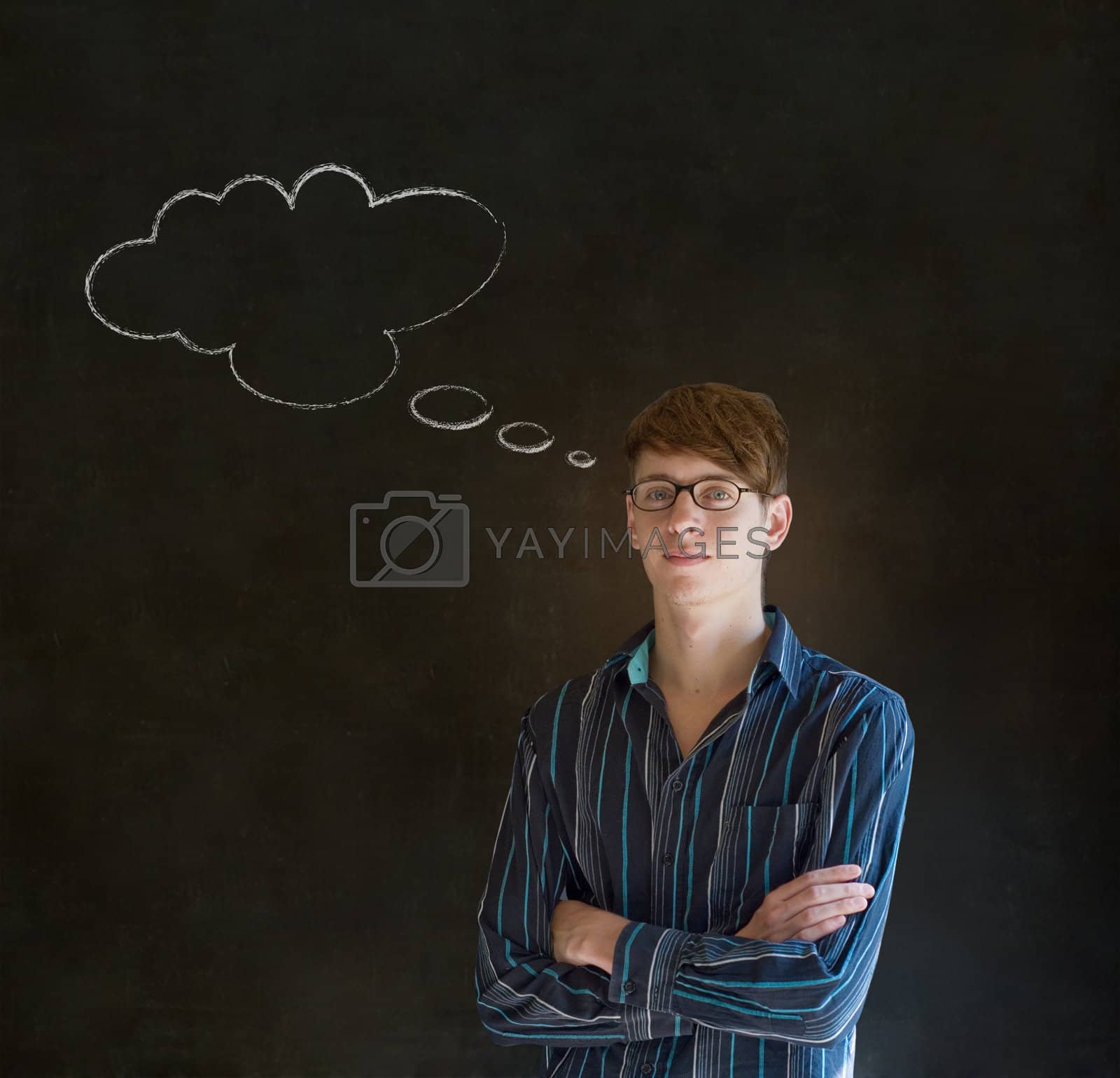 Royalty free image of Man with thought thinking chalk cloud by alistaircotton