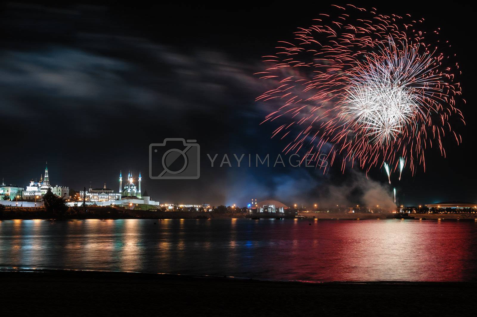Royalty free image of Kazan skyline during fireworks by francescobencivenga
