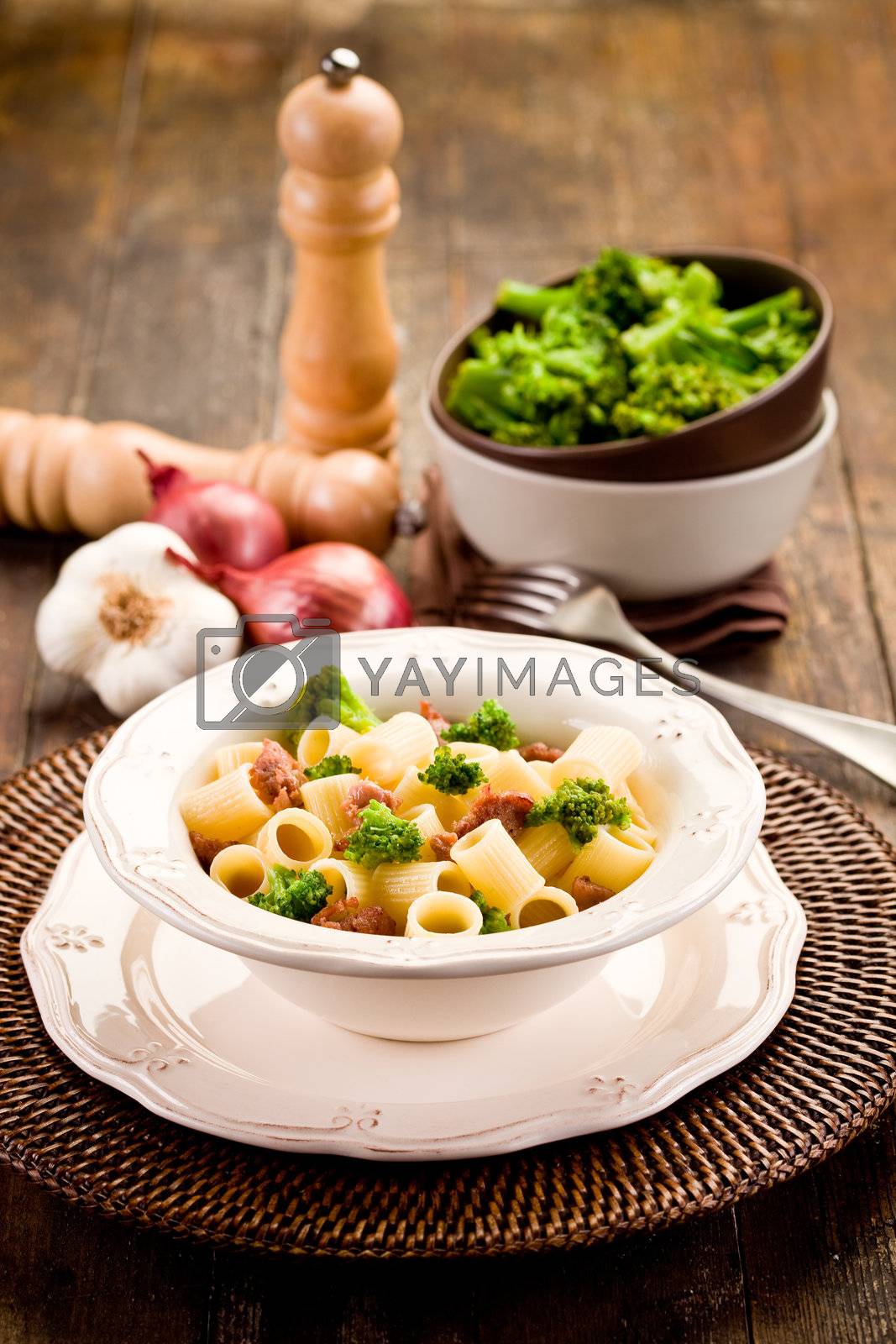 Royalty free image of Pasta with sausage and broccoli by genious2000de