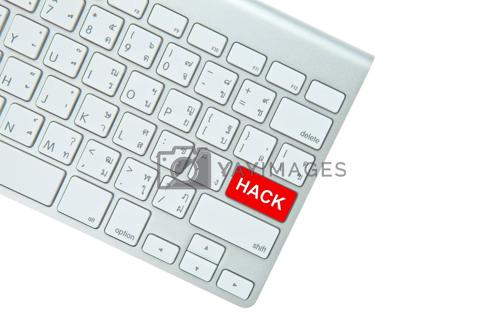 Royalty free image of Red hack button on computer keyboard isolated on white backgroun by pinkblue