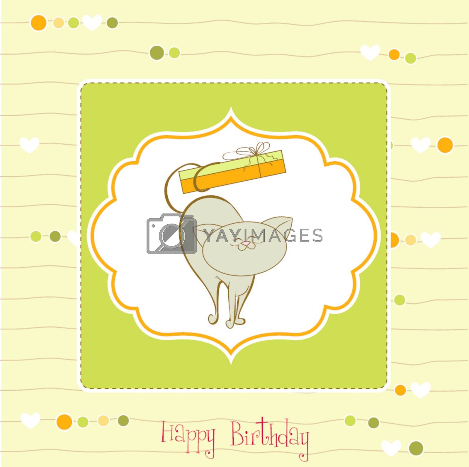Royalty free image of happy birthday card with cute cat by balasoiu