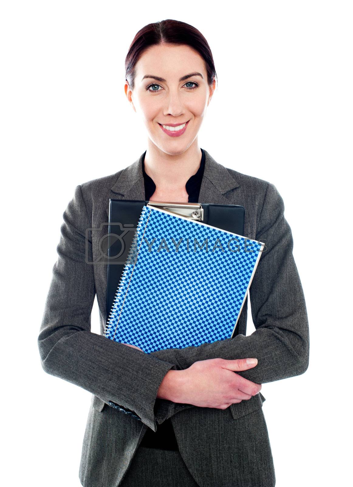 Royalty free image of woman posing with clipboard by stockyimages