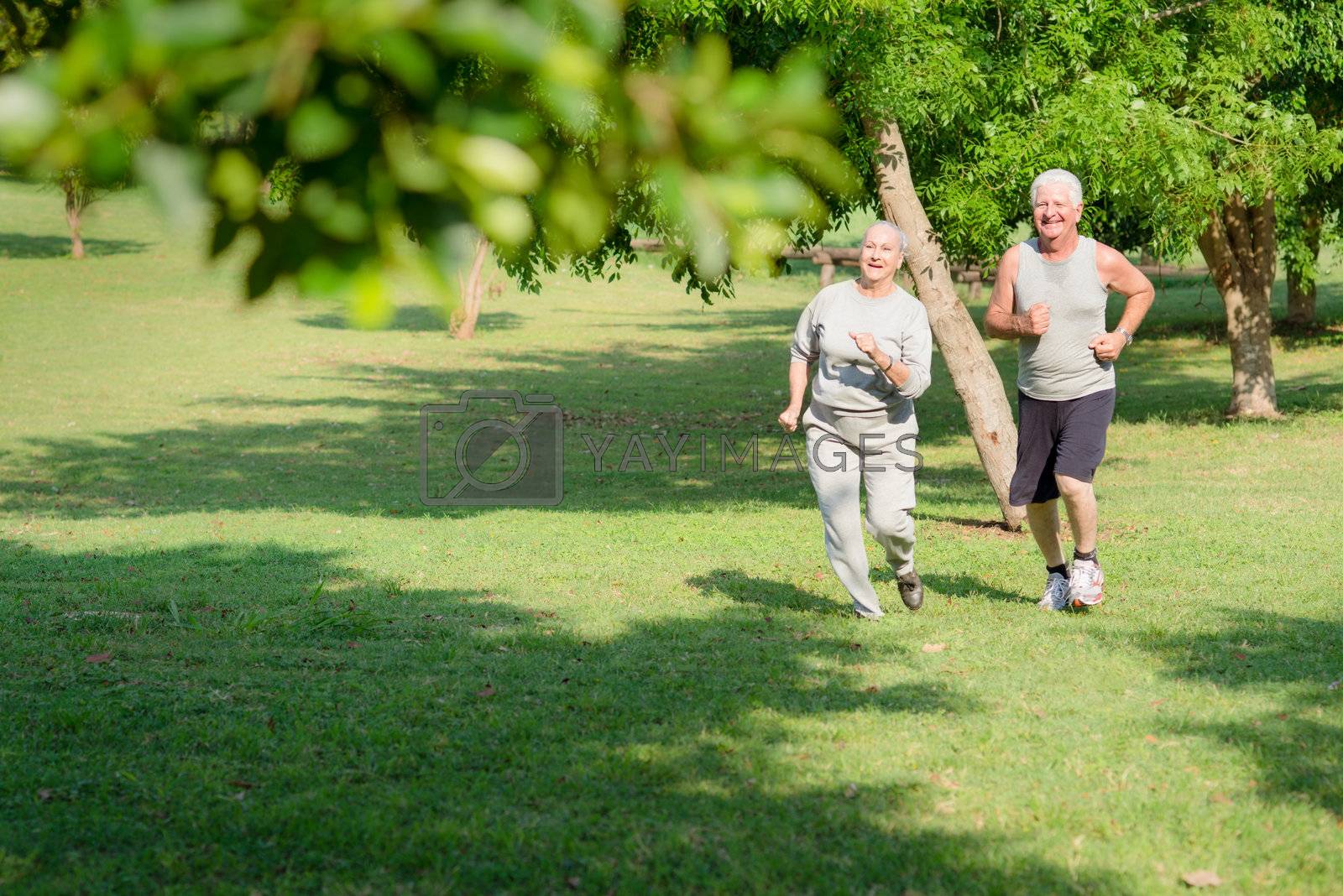 Royalty free image of Active senior people jogging in city park by diego_cervo