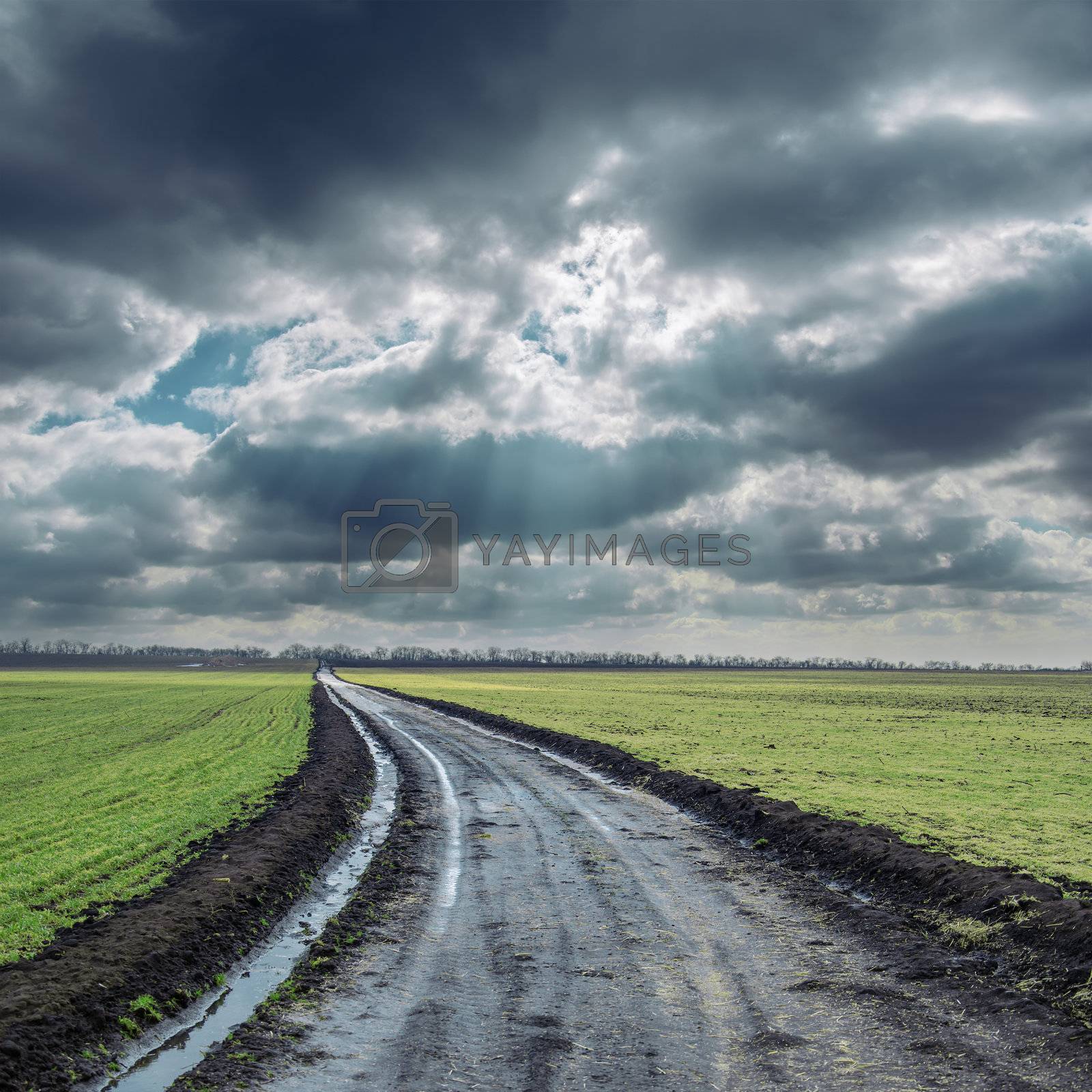 Royalty free image of dirty road to cloudy horizon. rain before by mycola