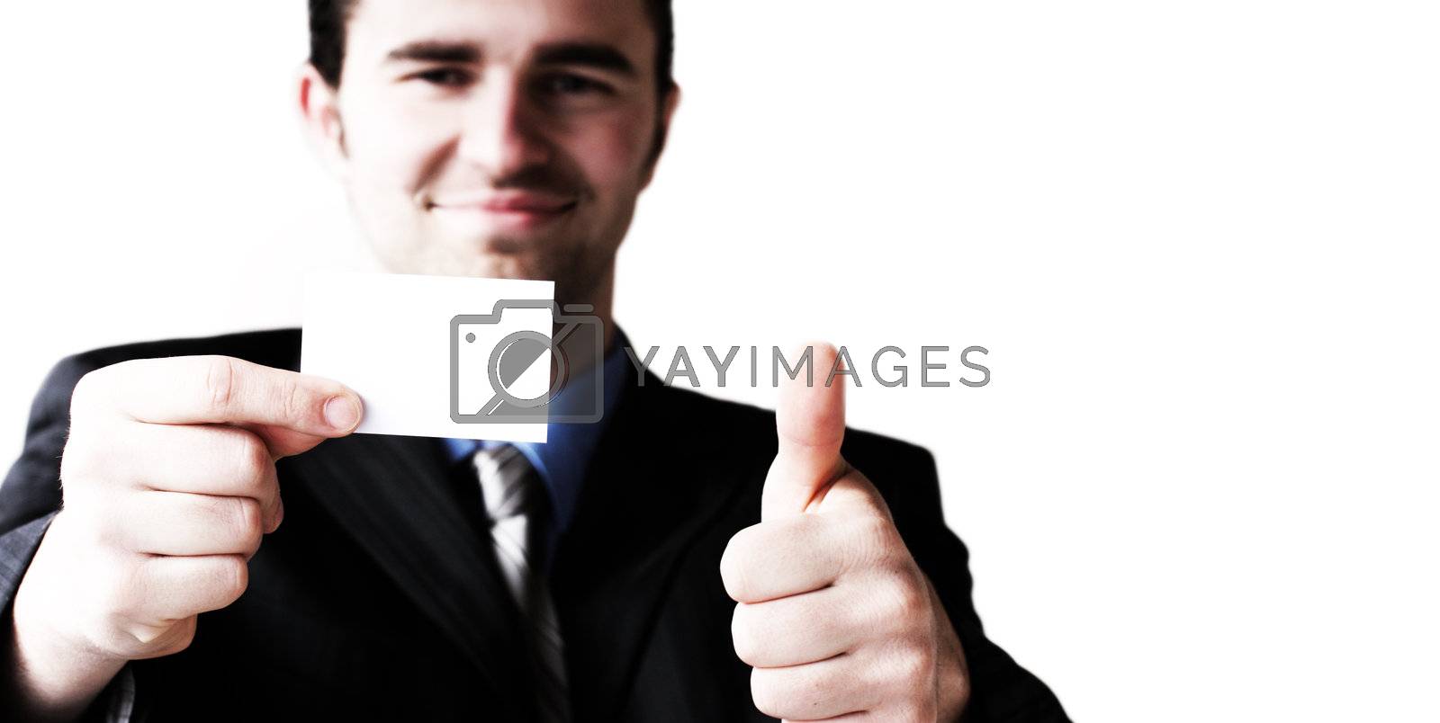Royalty free image of business card and show that everything is ok gesture by photochecker