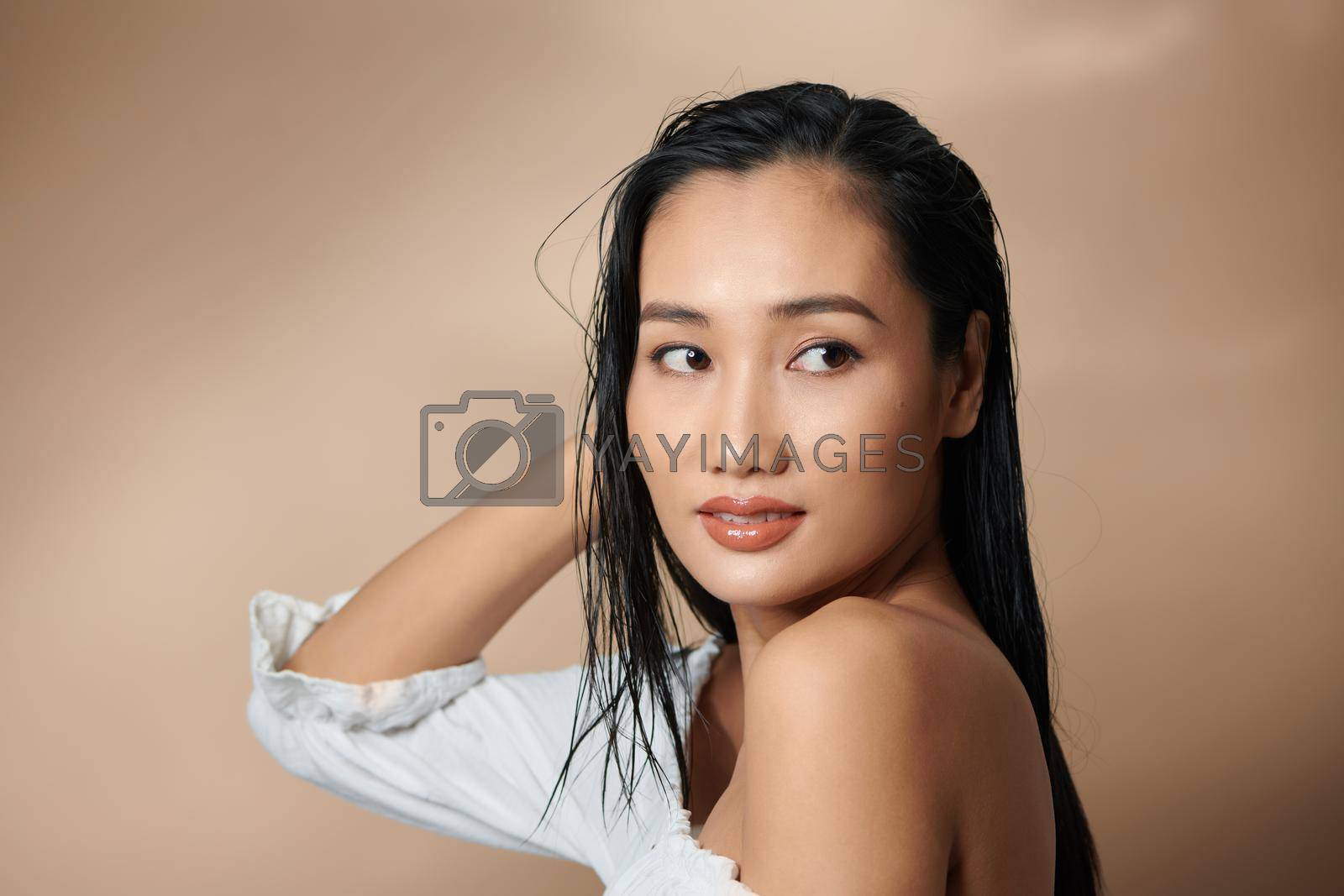 Beauty woman asia beauty for background beige