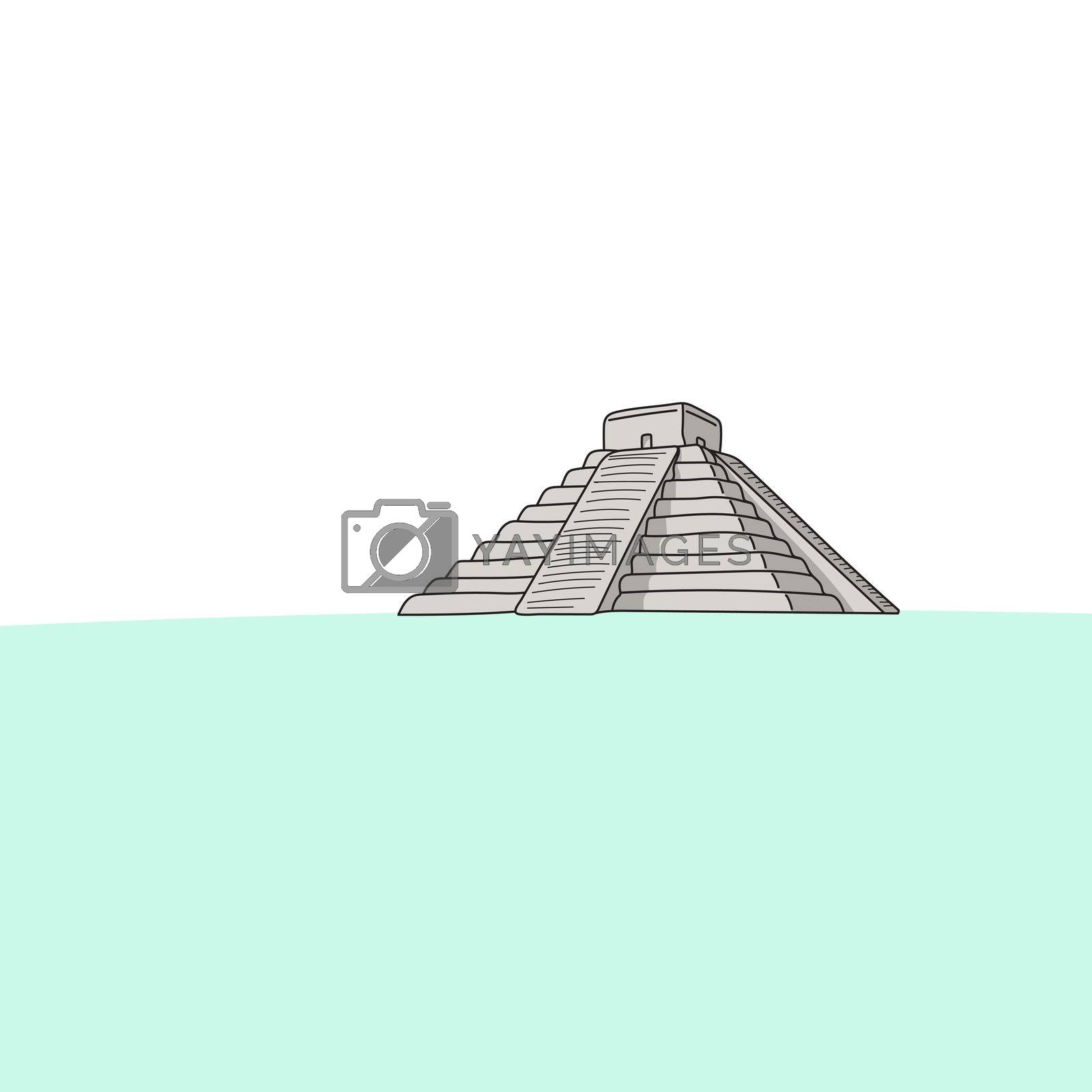 Royalty free image of El Castillo or The Kukulkan Temple of Chichen Itza, mayan pyramid in Yucatan, Mexico vector lllustration hand drawn isolated on white background.  by tidarattj