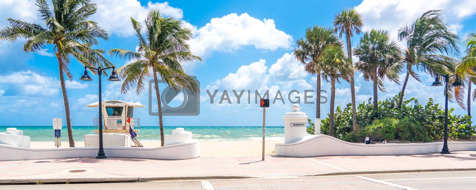 Royalty free image of Seafront with lifeguard hut in Fort Lauderdale Florida, USA by Mariakray
