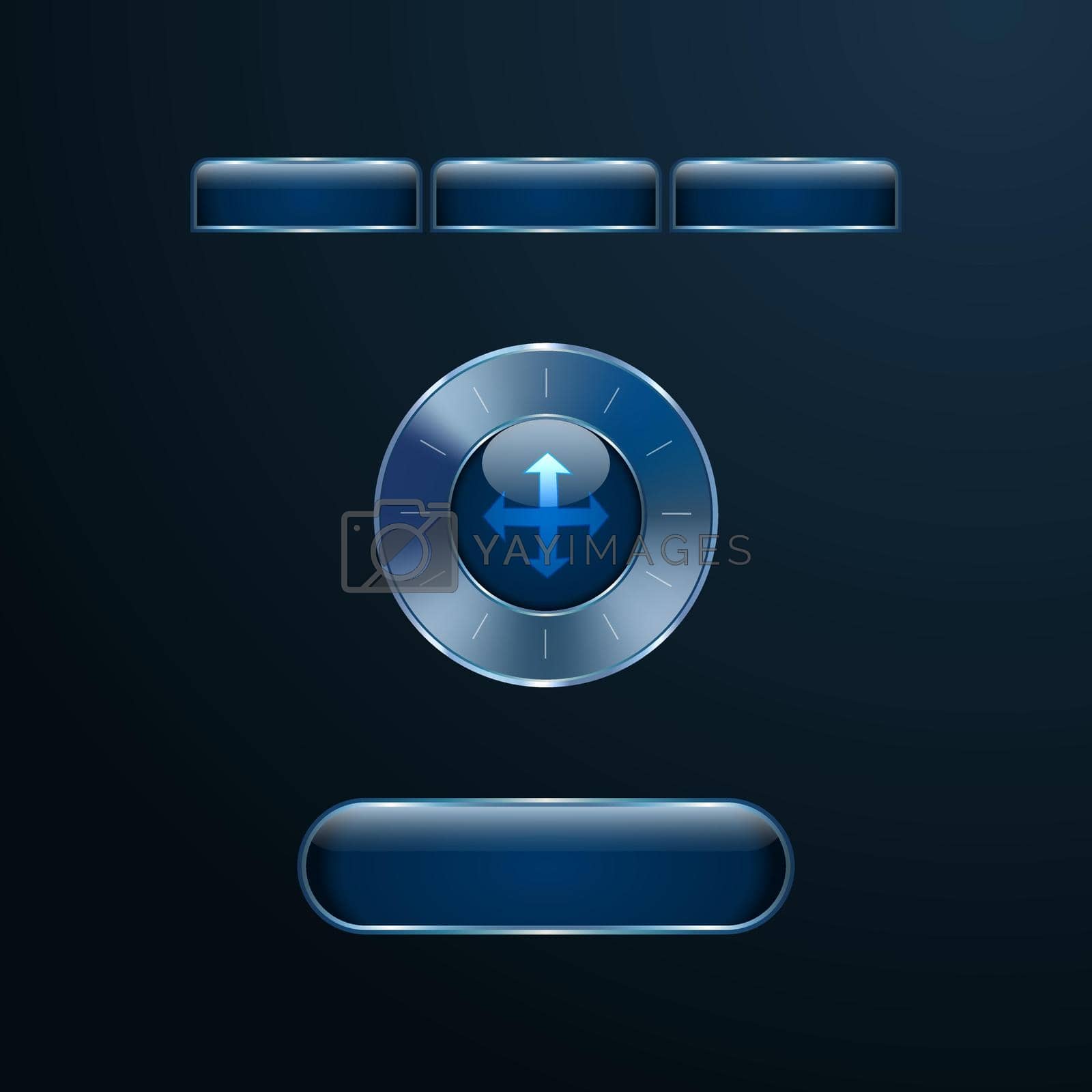 Royalty free image of Blue glass user interface buttons with chrome metallic frames. by clusterx